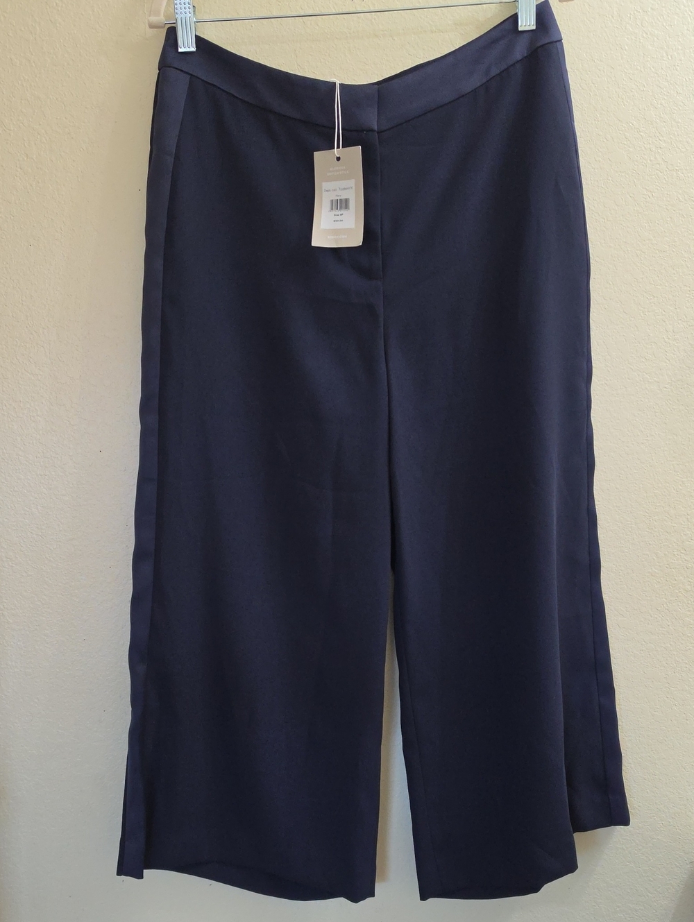 Boden Elegant Navy Petite Cropped Wide-Leg Trousers, 8P